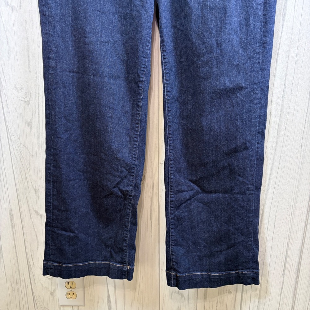 Chico's Dark Indigo Flare Wide Leg Jeans with Button Detail - Picture 10 of 12
